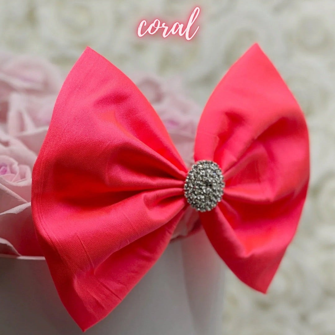 Neon Coral Taffeta Bow