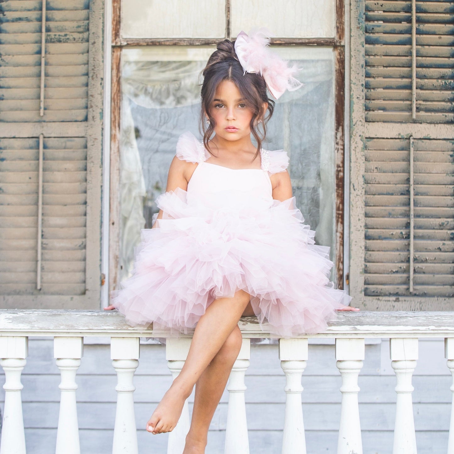 Blush Pink Satin Bow with Fluffy Feathers