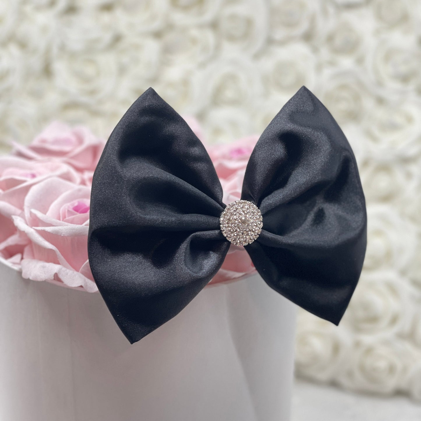 Shiny Black Satin Bow