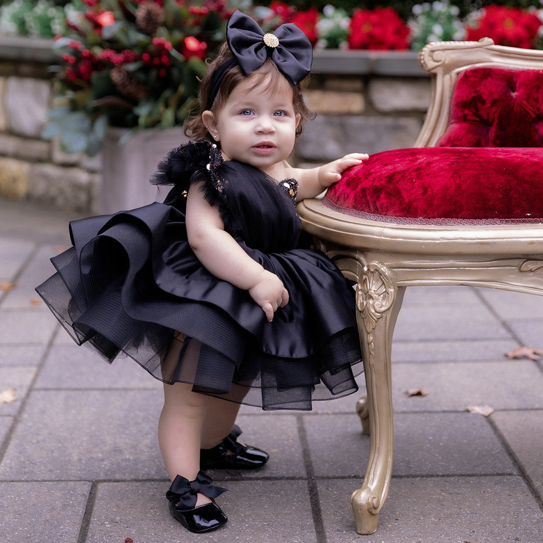 Shiny Black Satin Bow