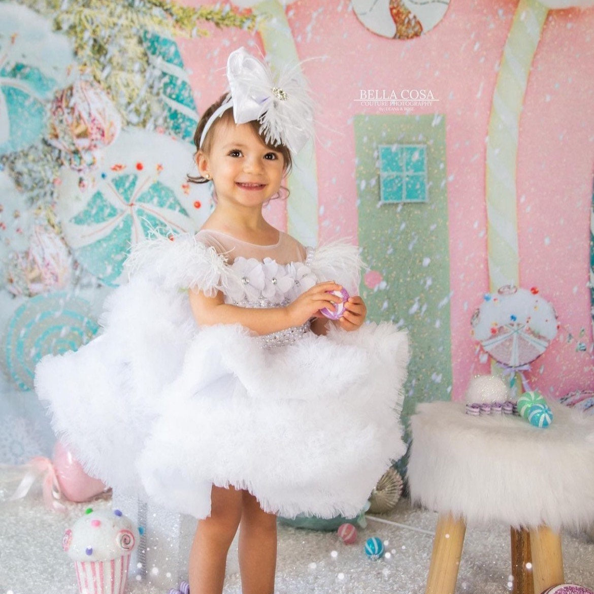 Shiny White Satin Feather Bow