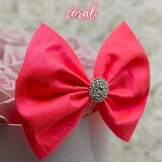 Neon Coral Taffeta Bow