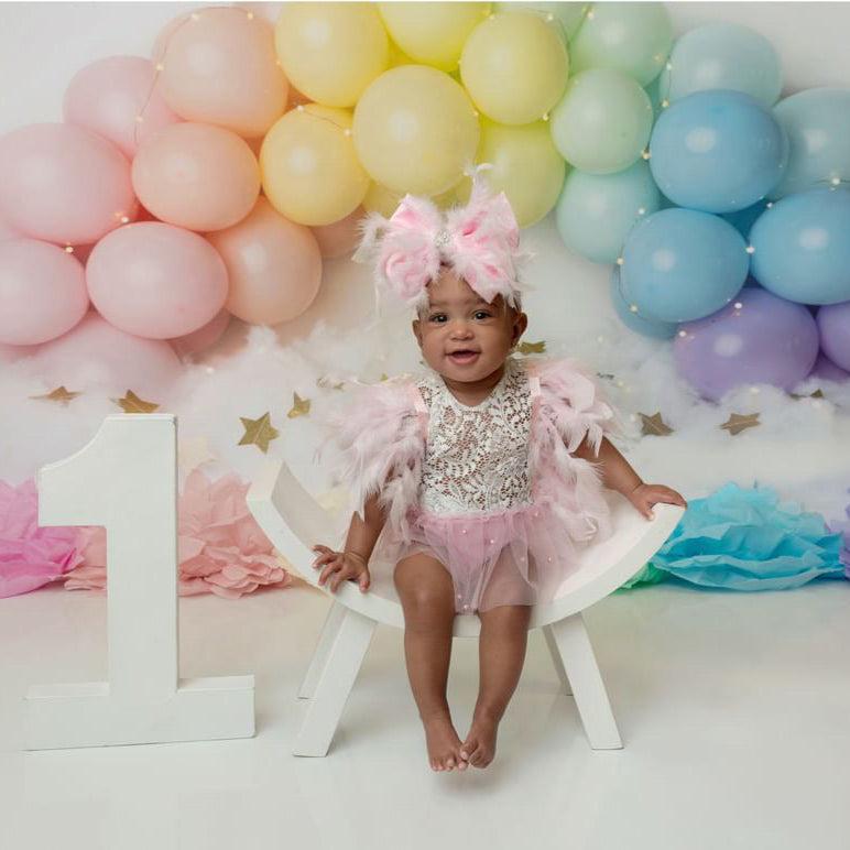 Candy Pink Satin Bow with Fluffy Light Pink Feathers