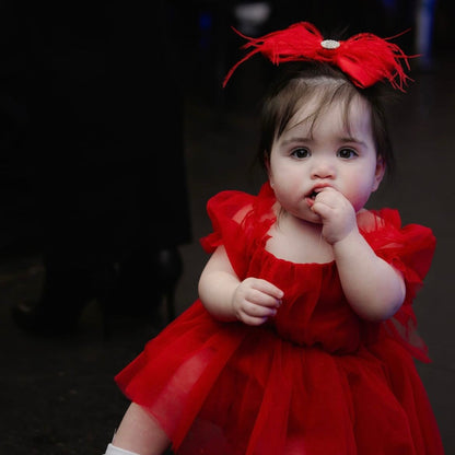 Red Satin Bow with Red Ostrich Feathers