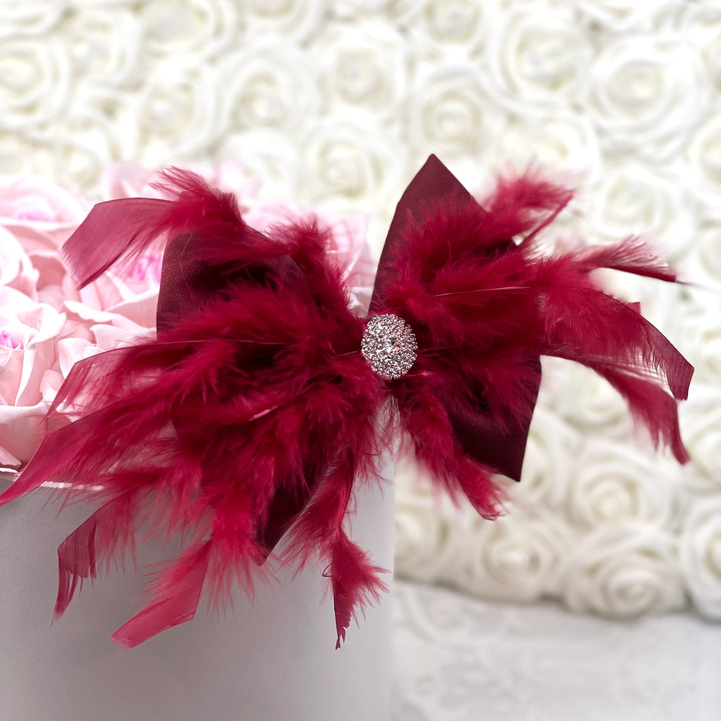 Burgundy Satin Fluffy Feather Bow