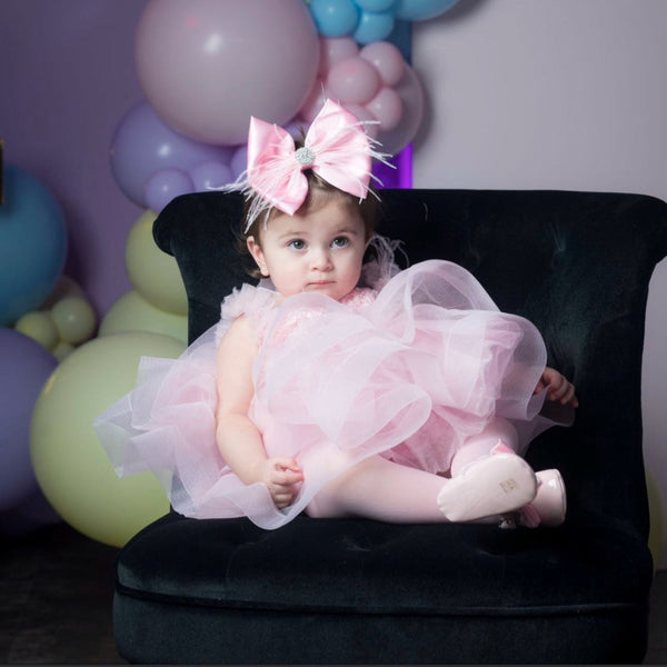 Candy Pink Satin Bow with Pale Pink Feathers