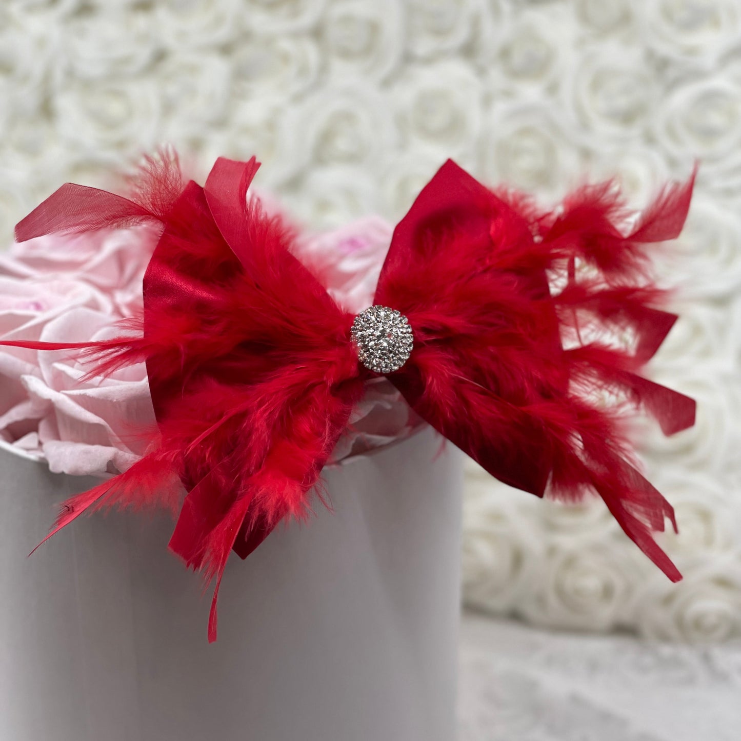 Red Satin Fluffy Feather Bow