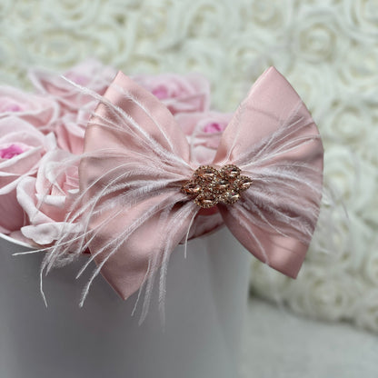 Premiere Rose Pink Satin Feather Bow