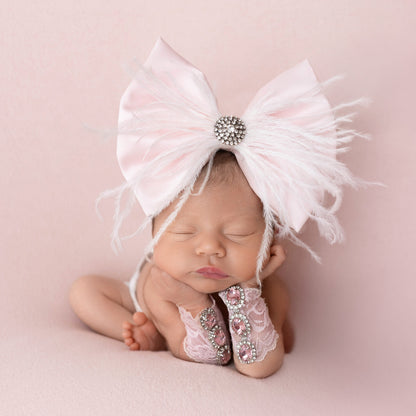 Ice Pink Satin Feather Bow