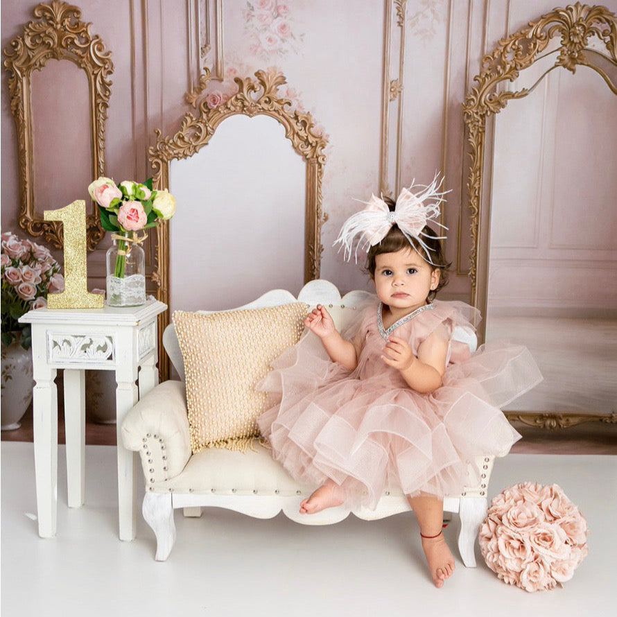 Blush Pink Satin Feather Bow