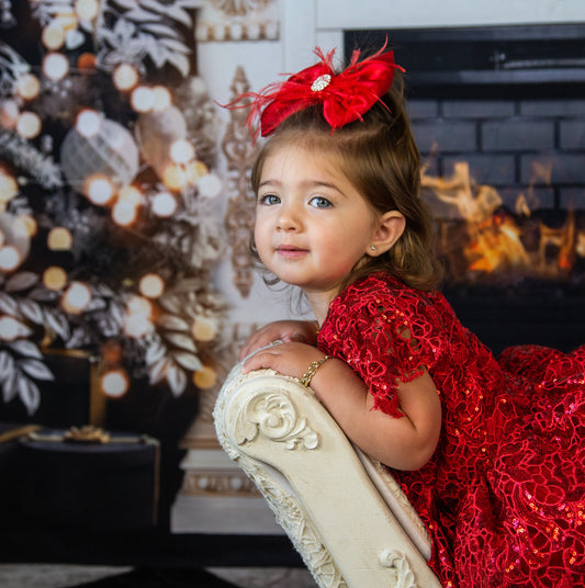 Red Satin Bow with Red Ostrich Feathers