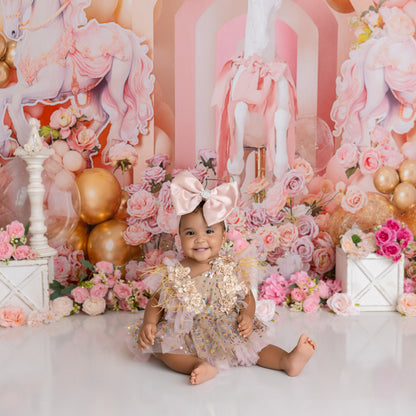 Handmade blush pink satin hair bow for babies and girls with rhinestone brooch