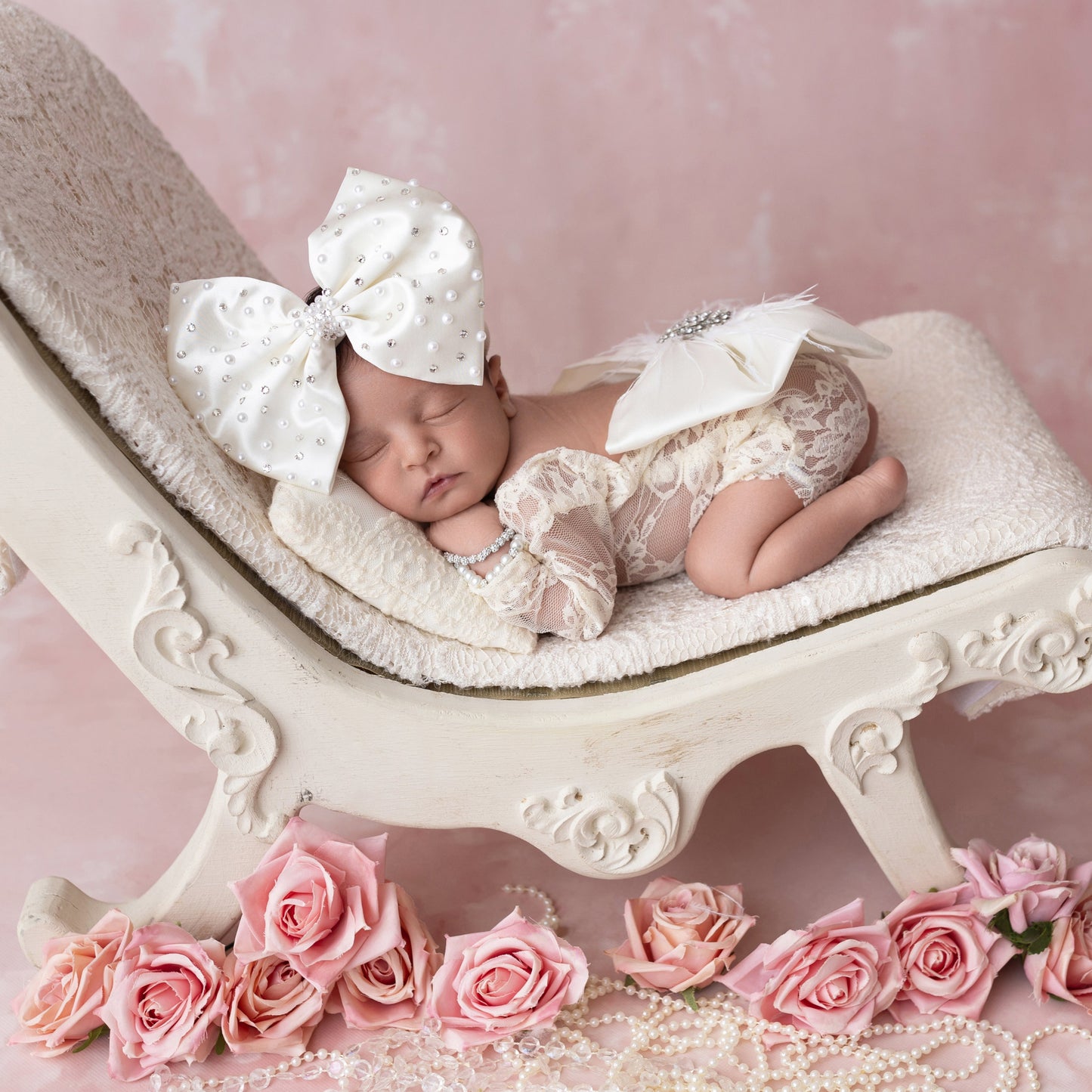 Pearl & Swarovski Crystal Studded Satin Bow