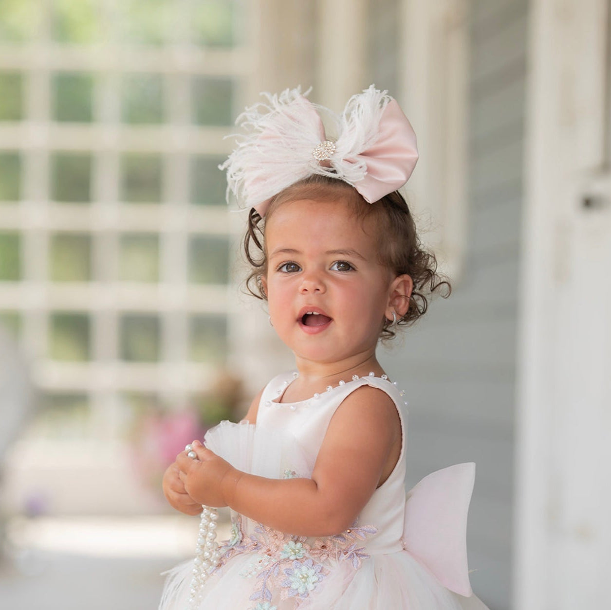 Blush Pink Satin Feather Bow