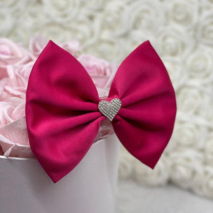 Rhinestone Heart Brooch on Any Color Satin Bow