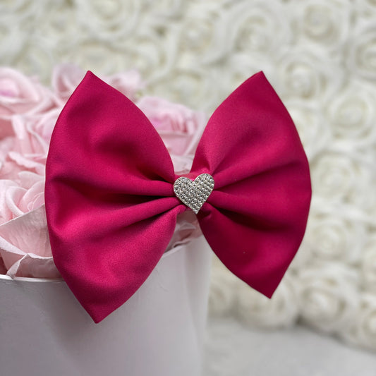 Rhinestone Heart Brooch on Any Color Satin Bow