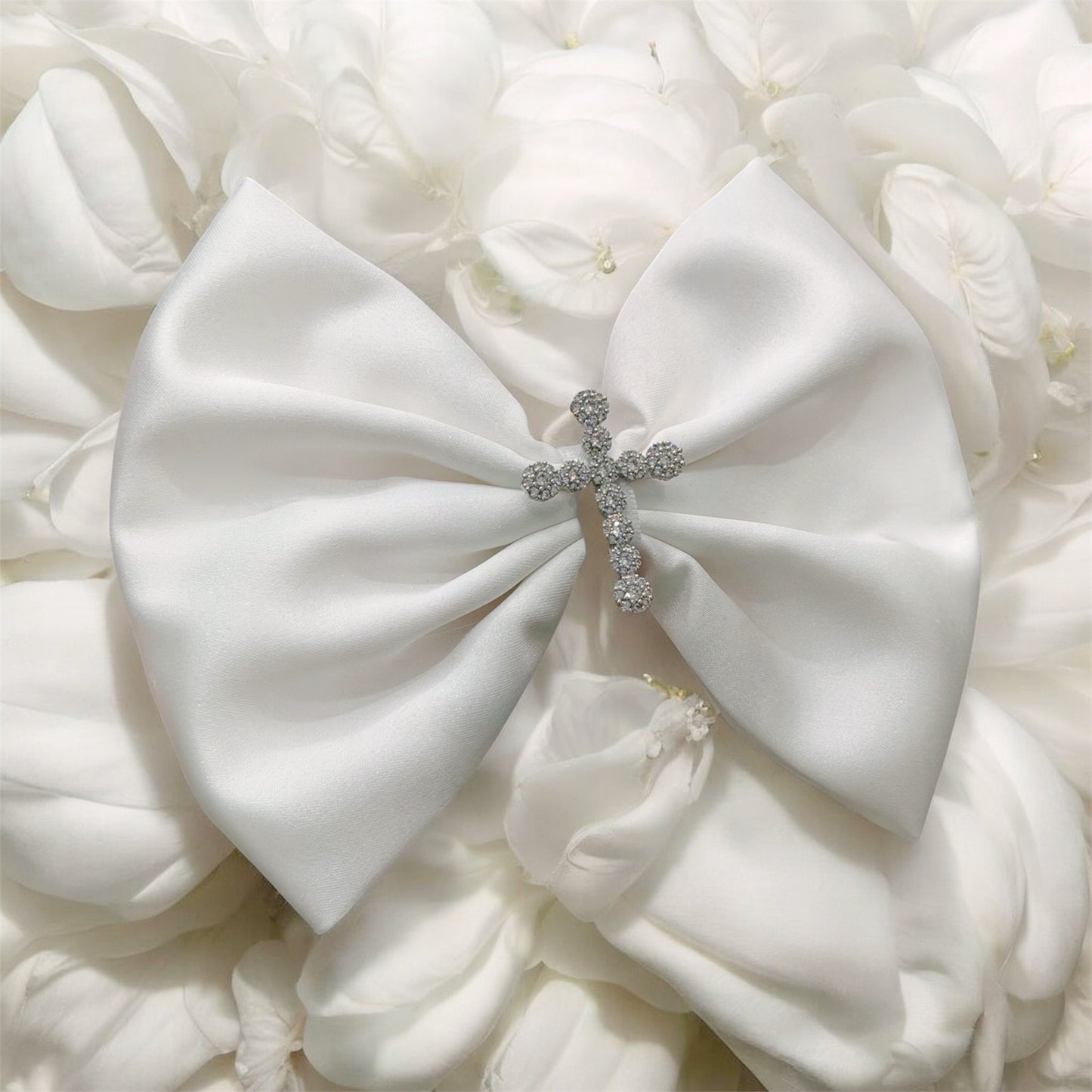 Rhinestone Cross Christening Bow