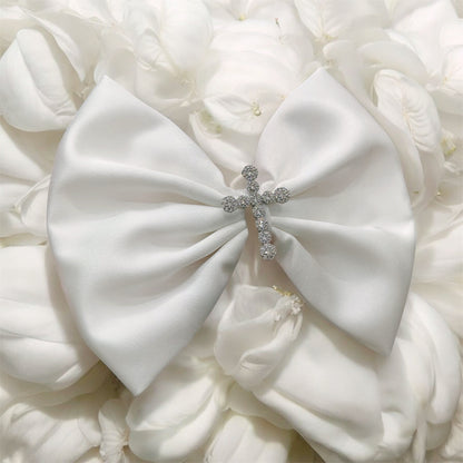 Rhinestone Cross Christening Bow