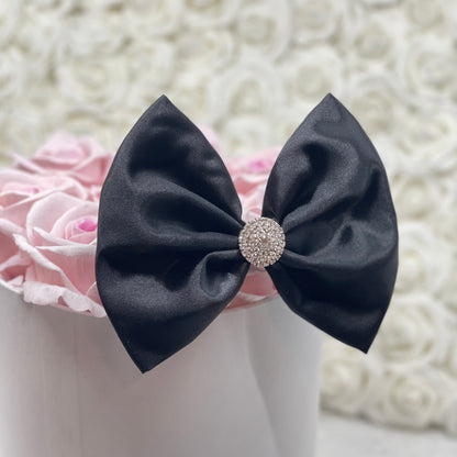 Shiny Black Satin Bow