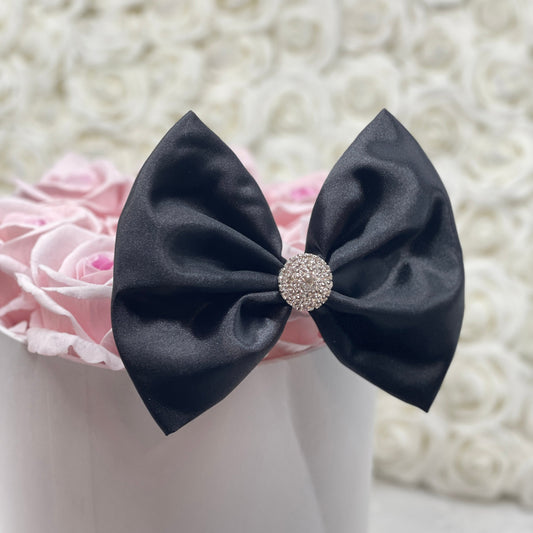 Shiny Black Satin Bow