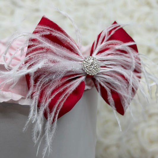 Red Satin Bow with White Feathers