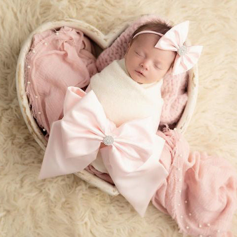 3 Piece Ice Pink Satin Swaddle Set with Itty-Bitty Headbow