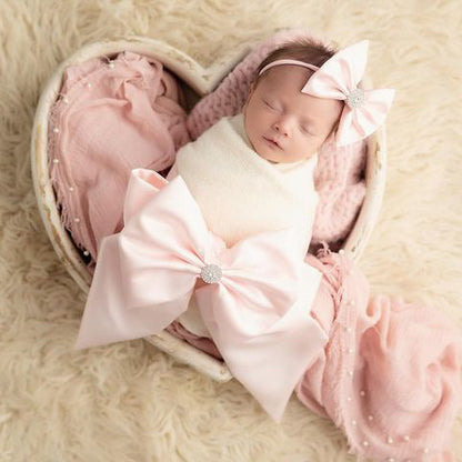 3 Piece Ice Pink Satin Swaddle Set with Itty-Bitty Headbow