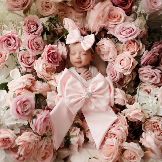 3 Piece Ice Pink Satin Swaddle Set with Itty-Bitty Headbow