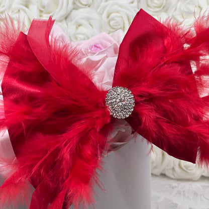 Red Satin Fluffy Feather Bow