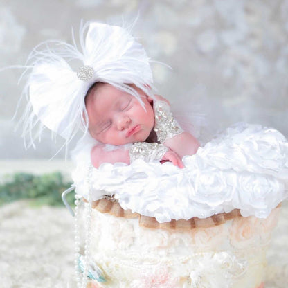 White Satin Feather Bow