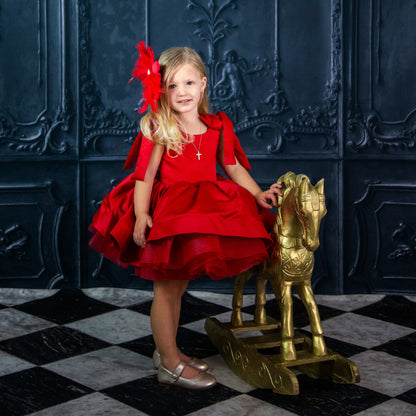 Red Satin Fluffy Feather Bow