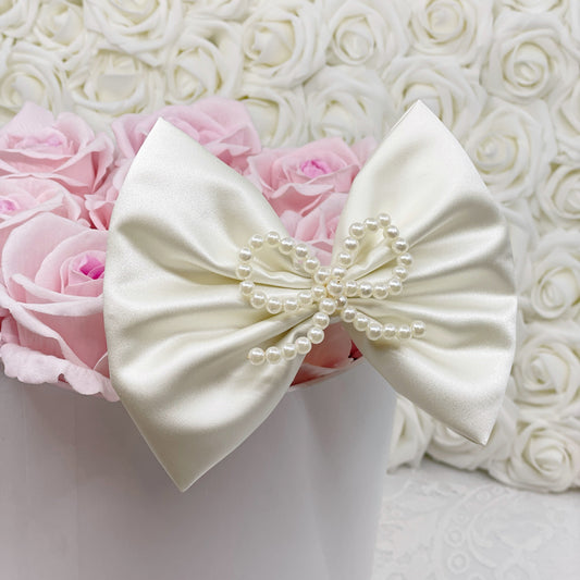 Pearl Bow Brooch on Any Color Satin Bow