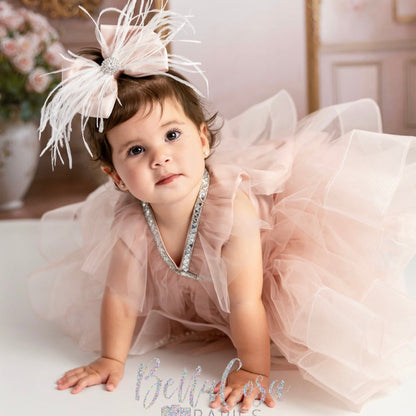 Blush Pink Satin Feather Bow