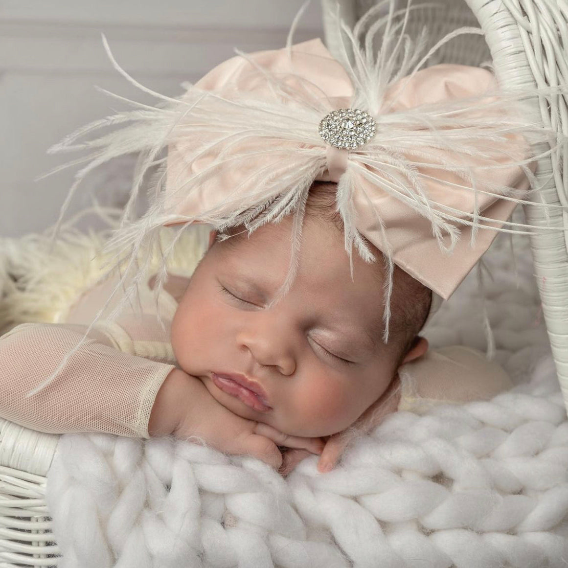 Soft Pink Silk Taffeta Feather Bow