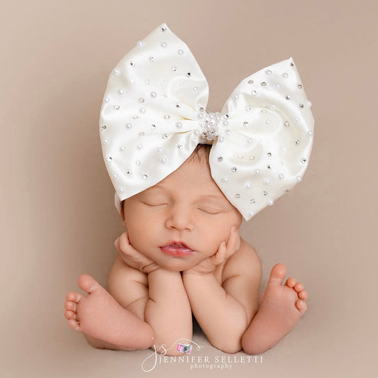Pearl & Swarovski Crystal Studded Satin Bow