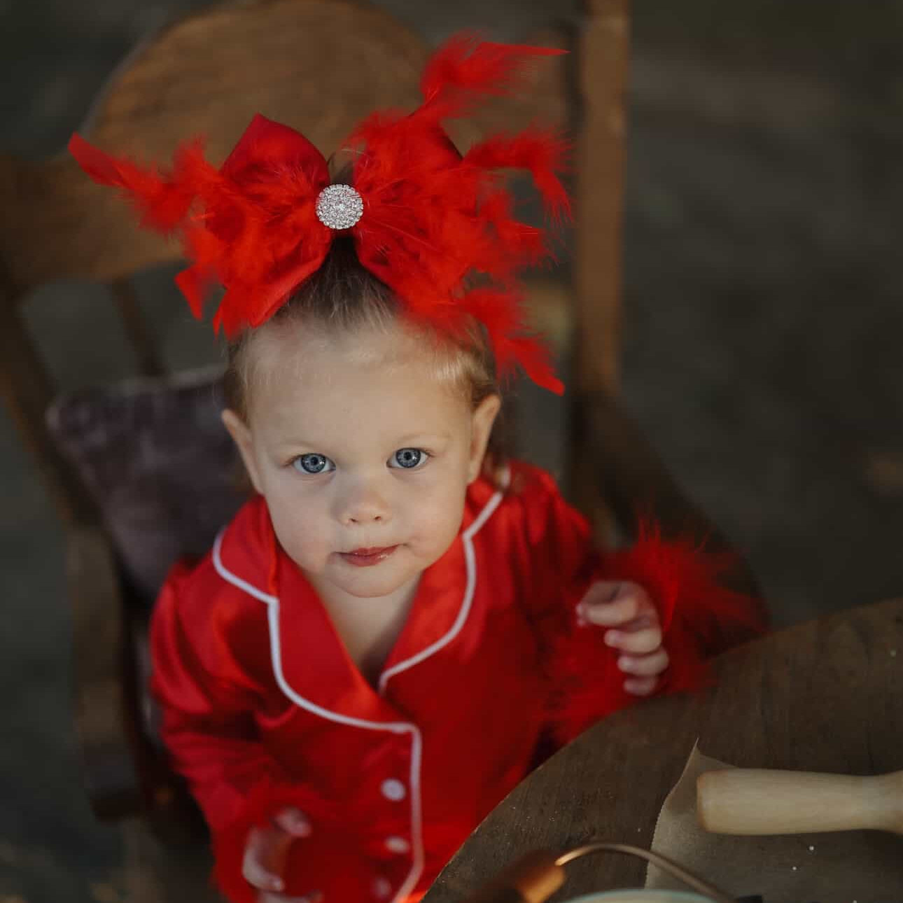 Red Satin Fluffy Feather Bow