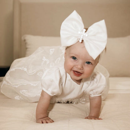 Rhinestone Cross Christening Bow