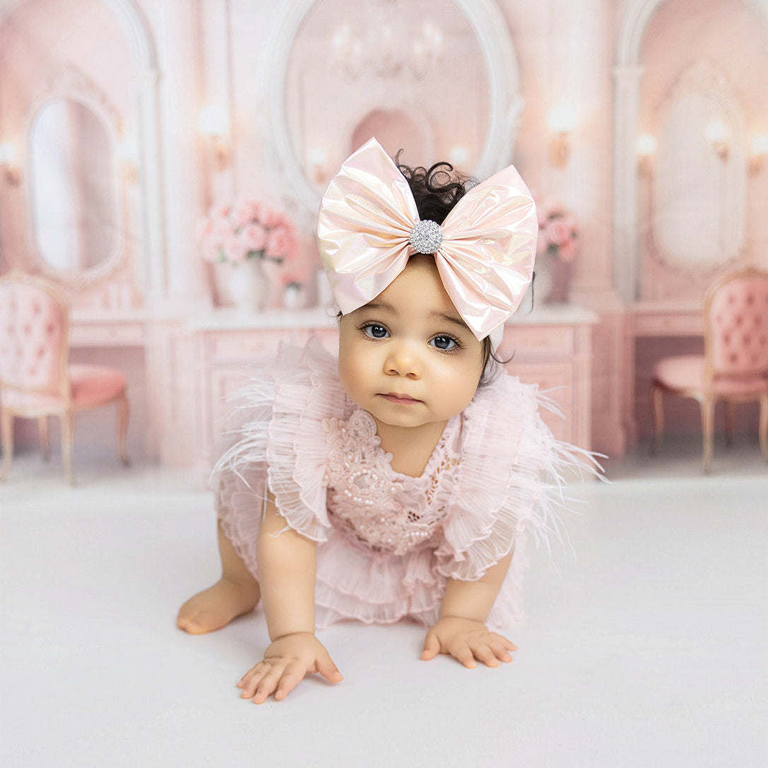 Iridescent Peach Sorbet Pleather Bow