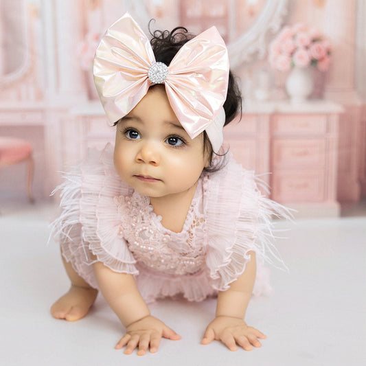 Iridescent Peach Sorbet Pleather Bow