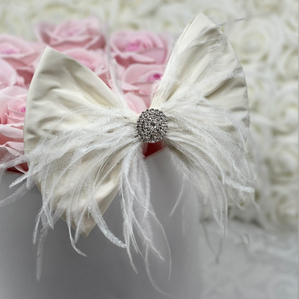 Antique White Silk Taffeta Feather Bow