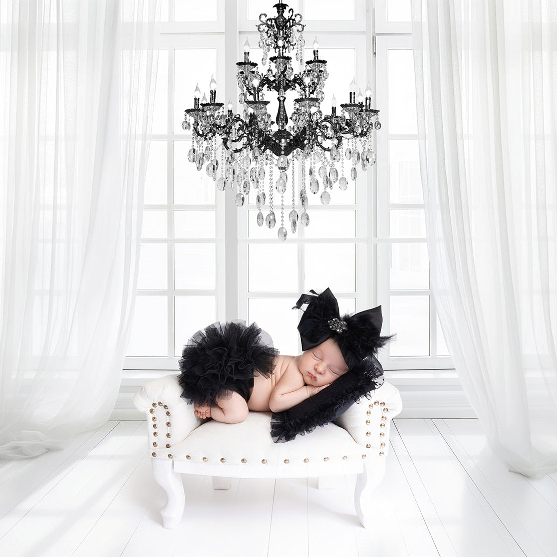 Black Satin Bow with Black Fluffy Feathers