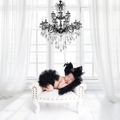 Black Satin Bow with Black Fluffy Feathers
