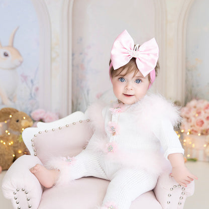 Rhinestone Initial Brooch Satin Bow
