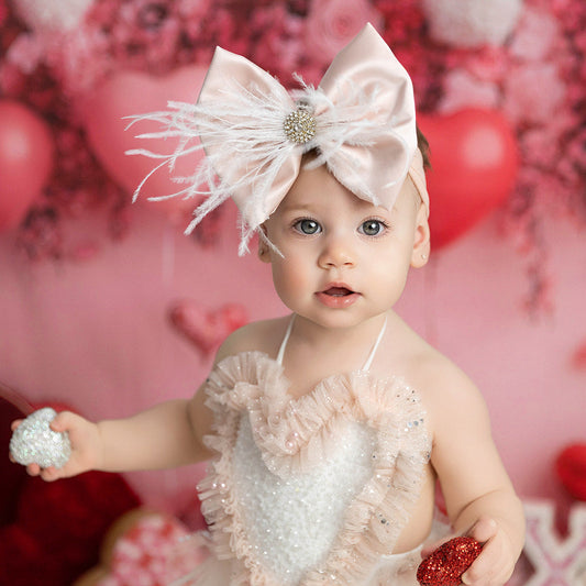 Blush Pink Satin Feather Bow