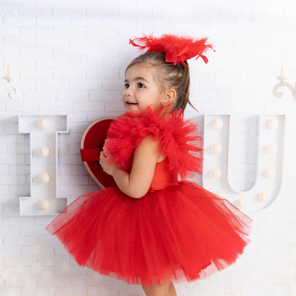 Red Satin Fluffy Feather Bow