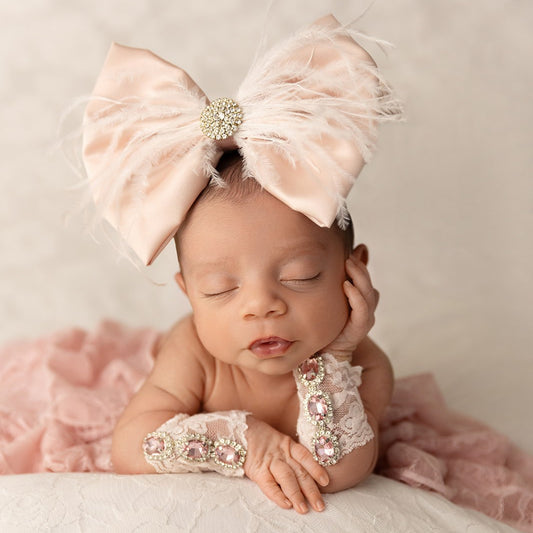 Blush Pink Satin Feather Bow
