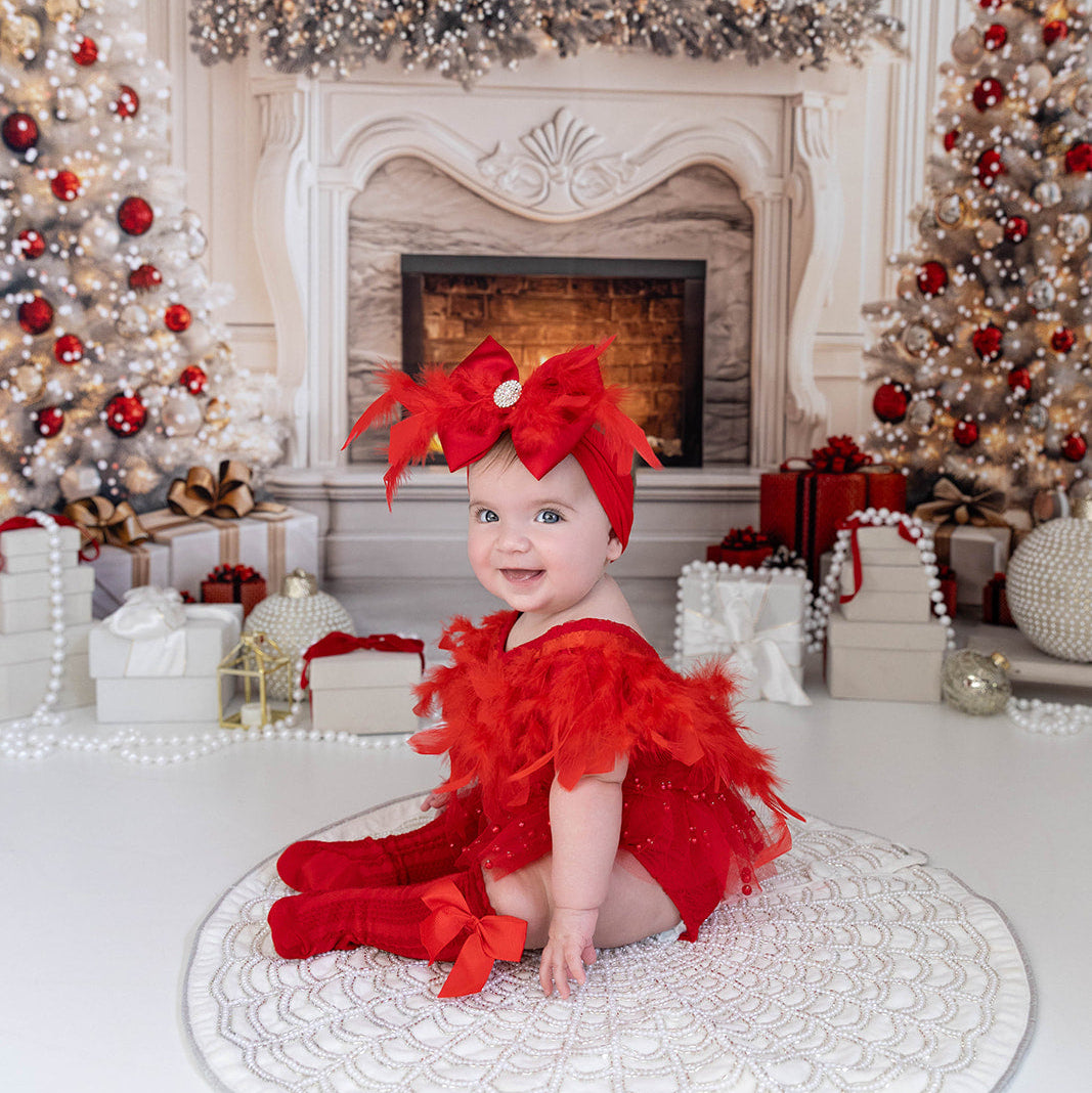 Red Satin Fluffy Feather Bow