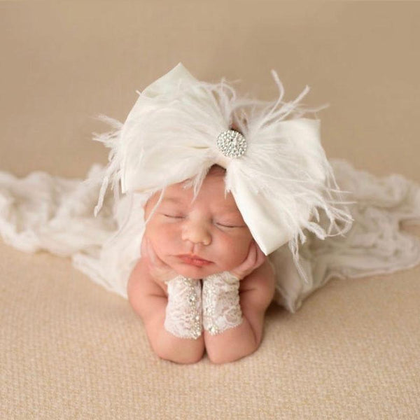 Ivory Satin Bow with Feathers