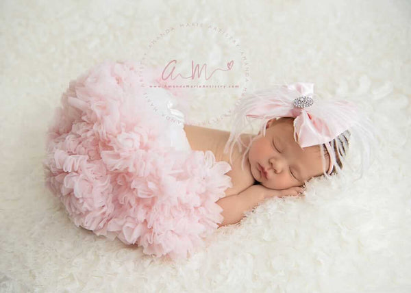 Ice Pink Satin Feather Bow