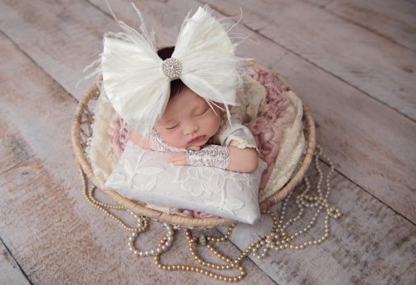 Ivory Satin Bow with Feathers